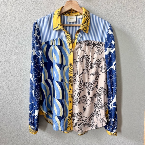 Anthropologie Tops - Maeve by Anthropologie The Paz Patchwork Buttondown Shirt Size Medium Zebra